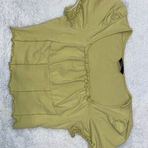 SHEIN Green Blouse with Flutter Sleeves and Smocked Ruffled Design